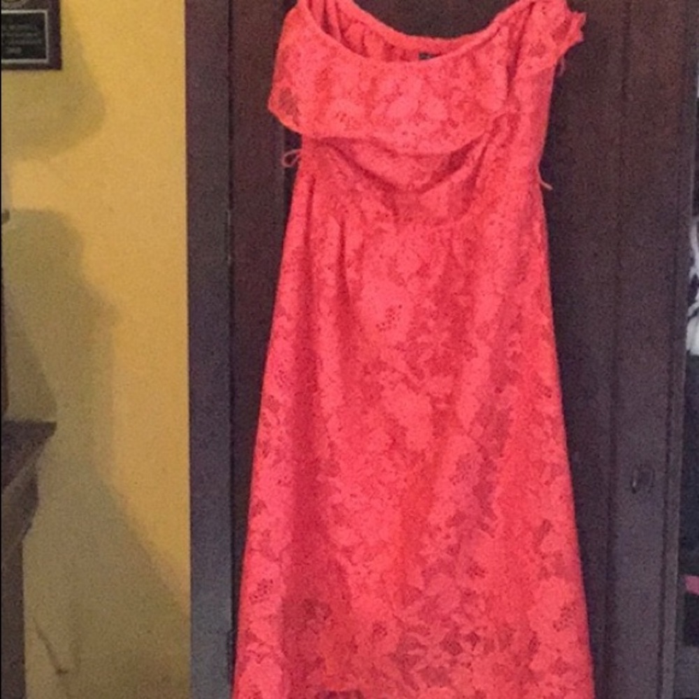 Fun coral strapless dress